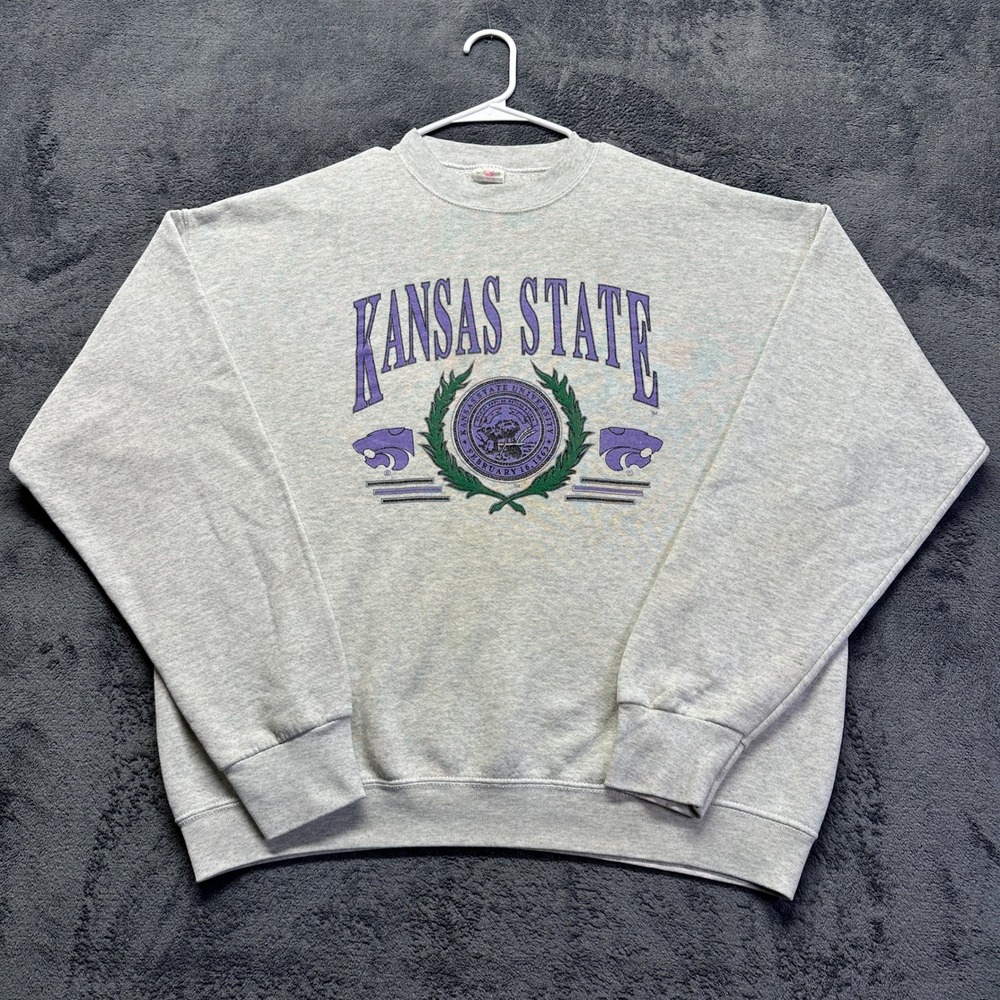 Vintage Kansas State Wildcats Sweatshirt Mens XL Fruit of the Loom Gray Graphic